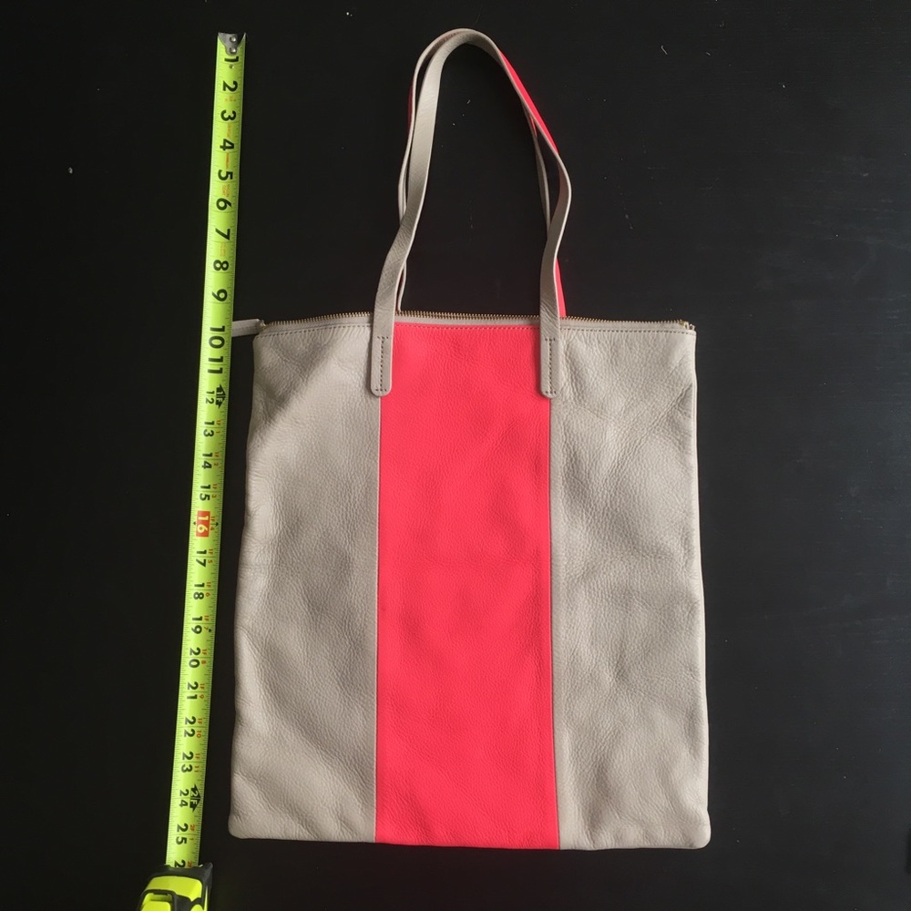 Genuine unlined leather two-tone color block tote - Picture 1 of 8